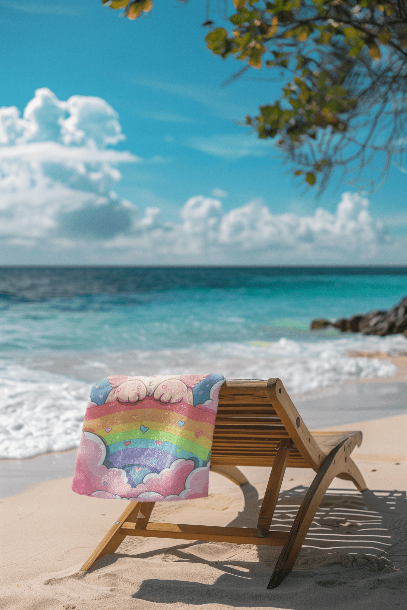 Adorable Kitty on Rainbow Beach Towel - Home Decor - The Lucky Wombat