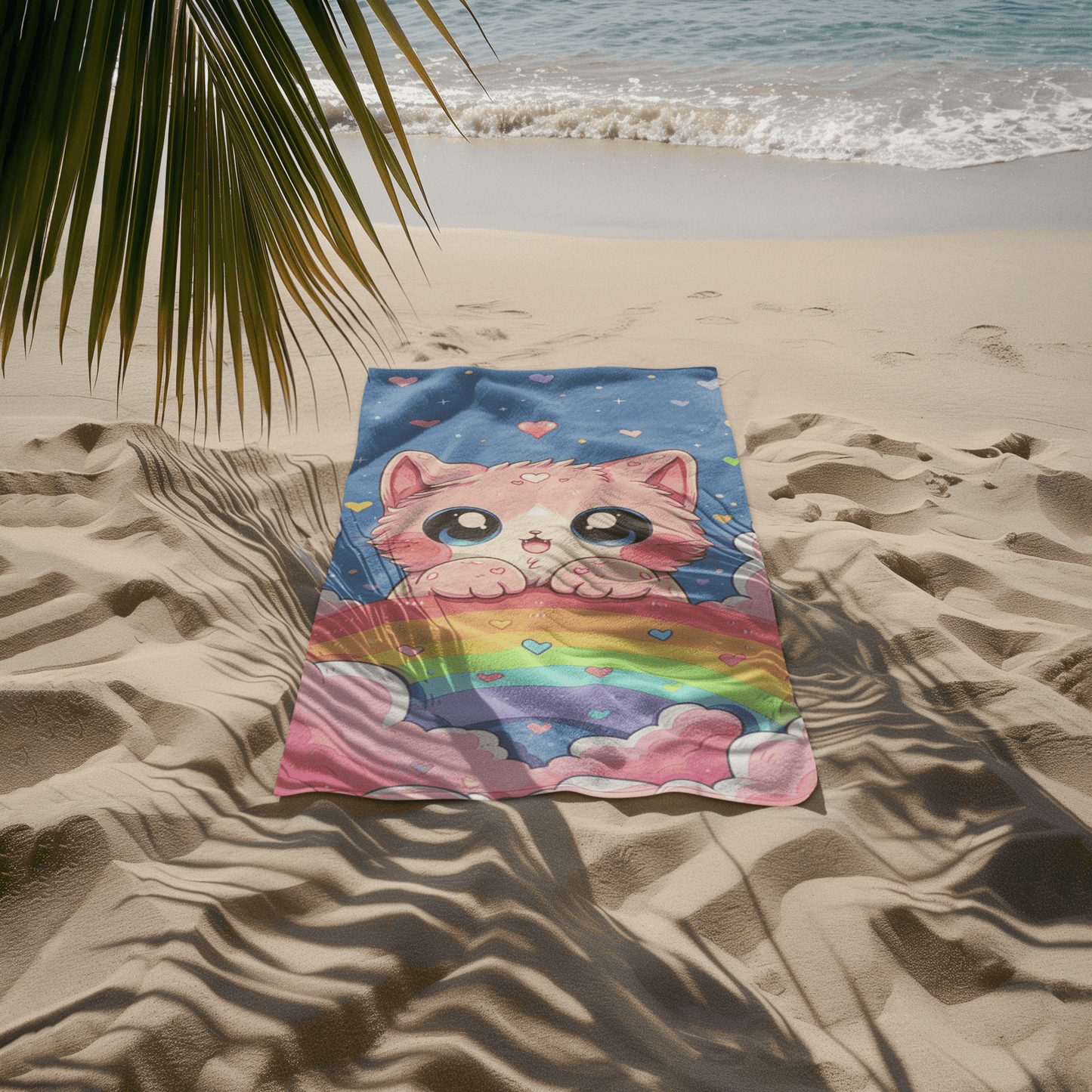 Adorable Kitty on Rainbow Beach Towel - Home Decor - The Lucky Wombat