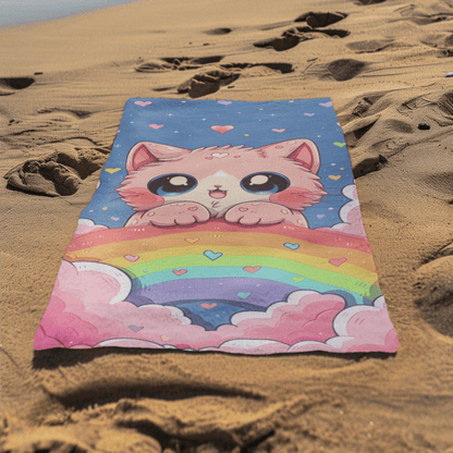 Adorable Kitty on Rainbow Beach Towel - Home Decor - The Lucky Wombat