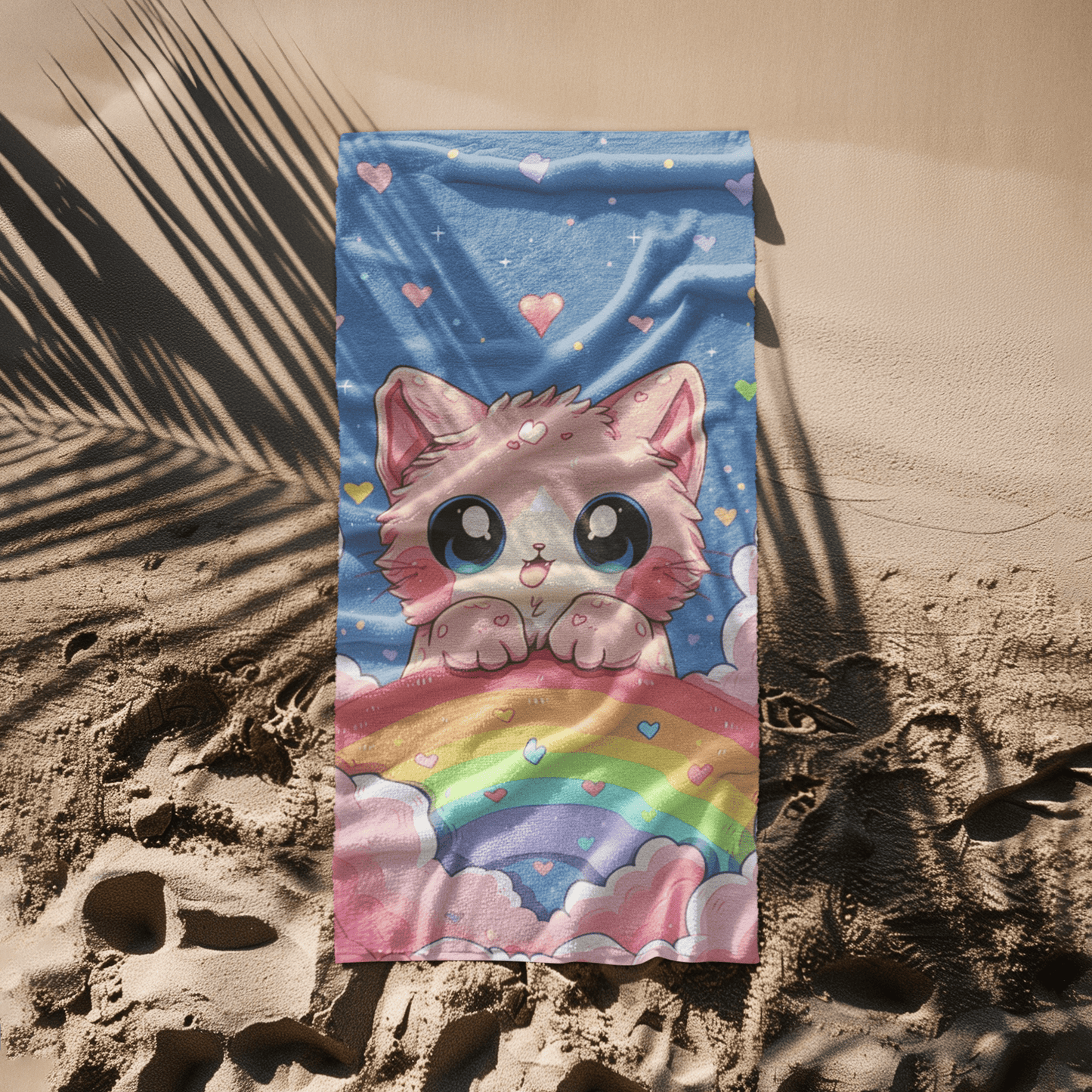 Adorable Kitty on Rainbow Beach Towel - Home Decor - The Lucky Wombat