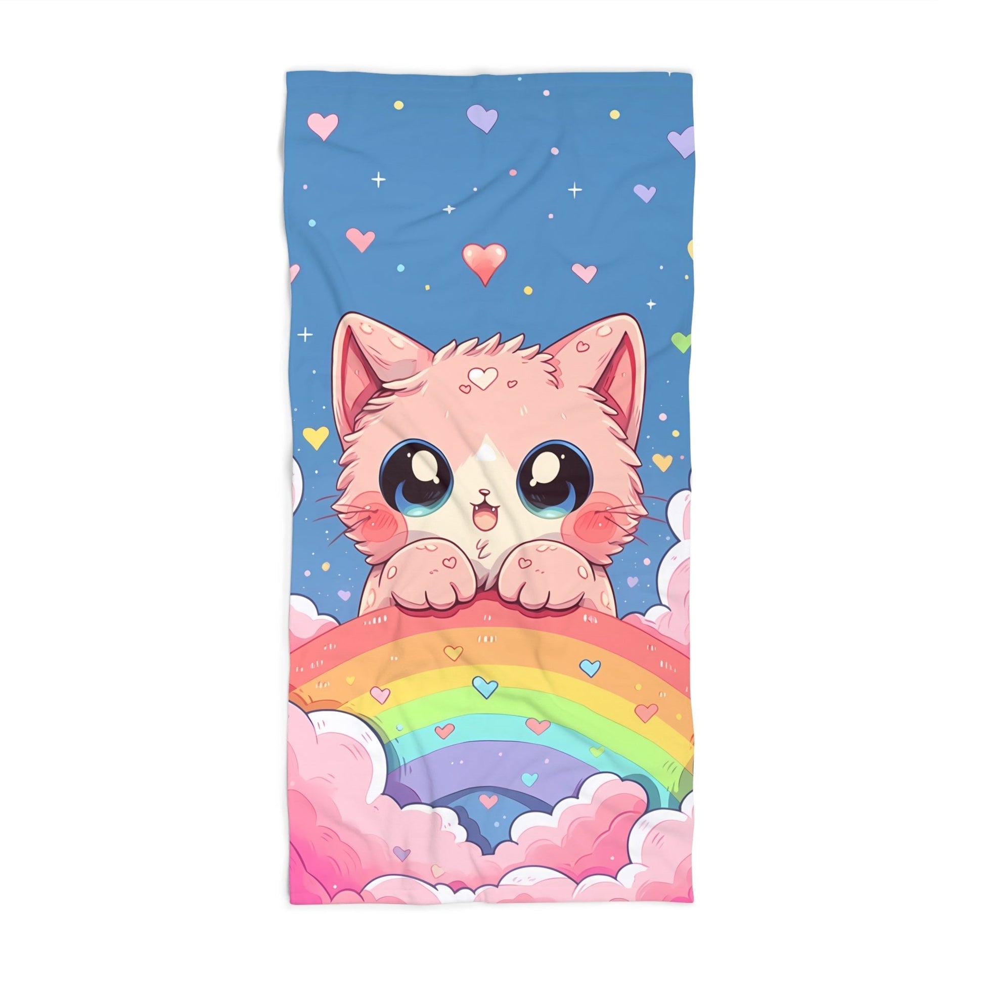 Adorable Kitty on Rainbow Beach Towel - Home Decor - The Lucky Wombat