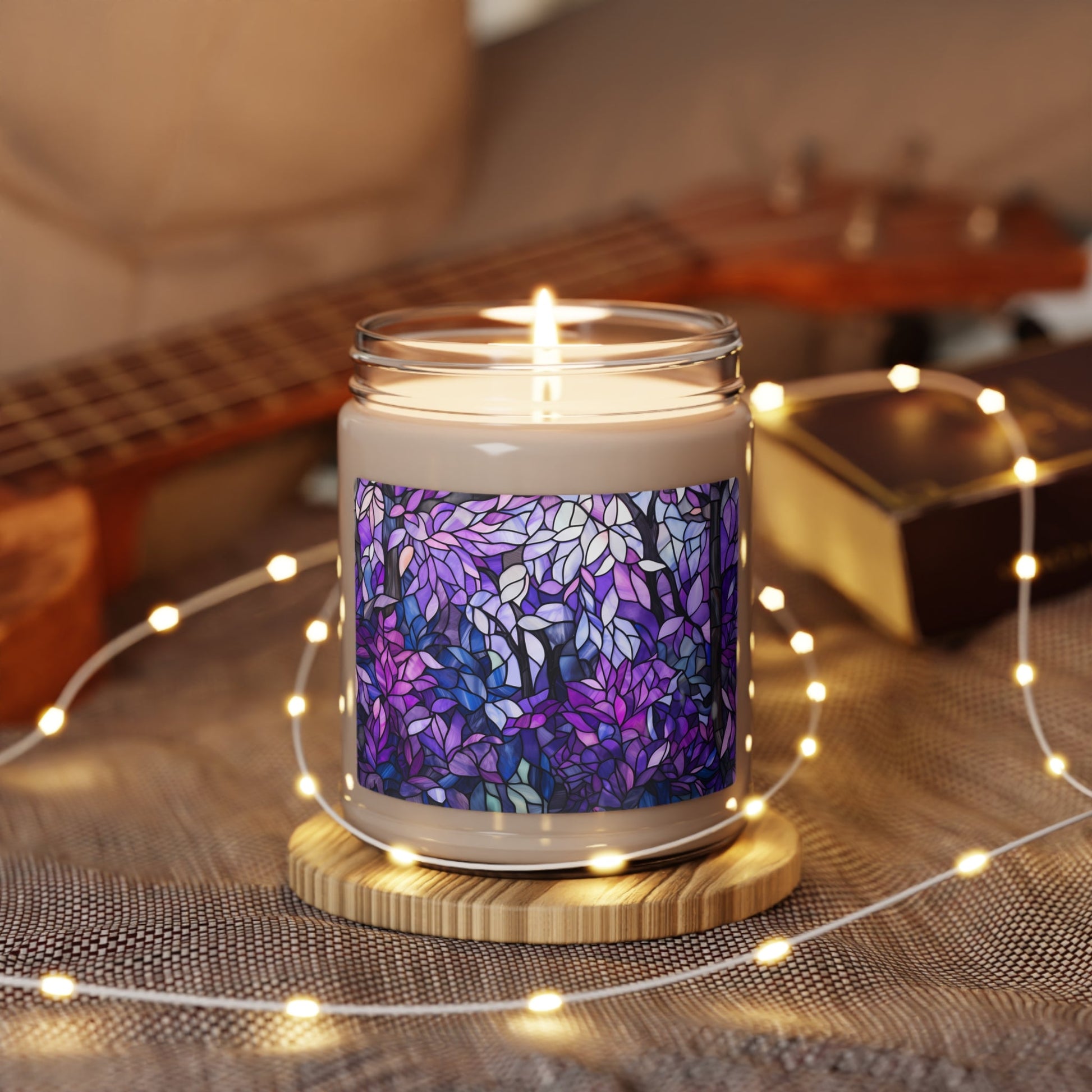 Asexual Pride Scented Soy Candle 9oz - Purple & Pink Stained Glass Forest Design | Unique Asexuality Awareness & Support Decor - Home Decor - The Lucky Wombat