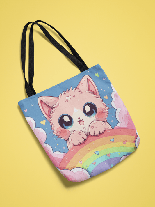 Cute Kitten With a Rainbow - Tote Bag - Accessories - The Lucky Wombat