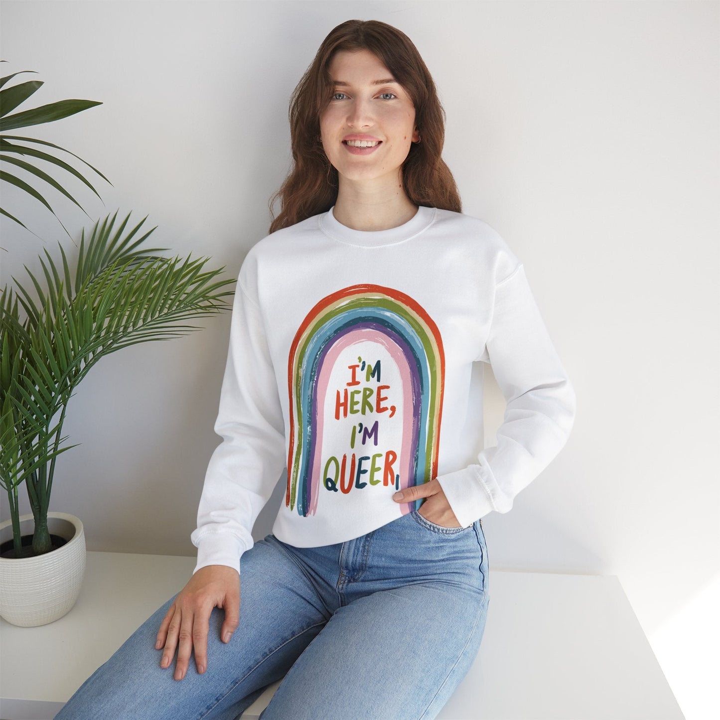 I'm Here, I'm Queer - Rainbow - Sweatshirt - Sweatshirt - The Lucky Wombat