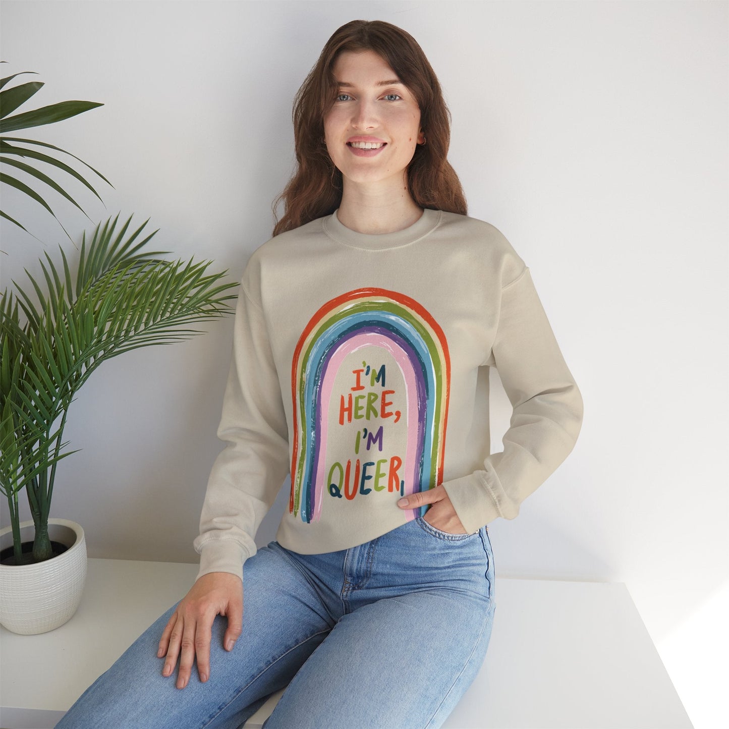 I'm Here, I'm Queer - Rainbow - Sweatshirt - Sweatshirt - The Lucky Wombat