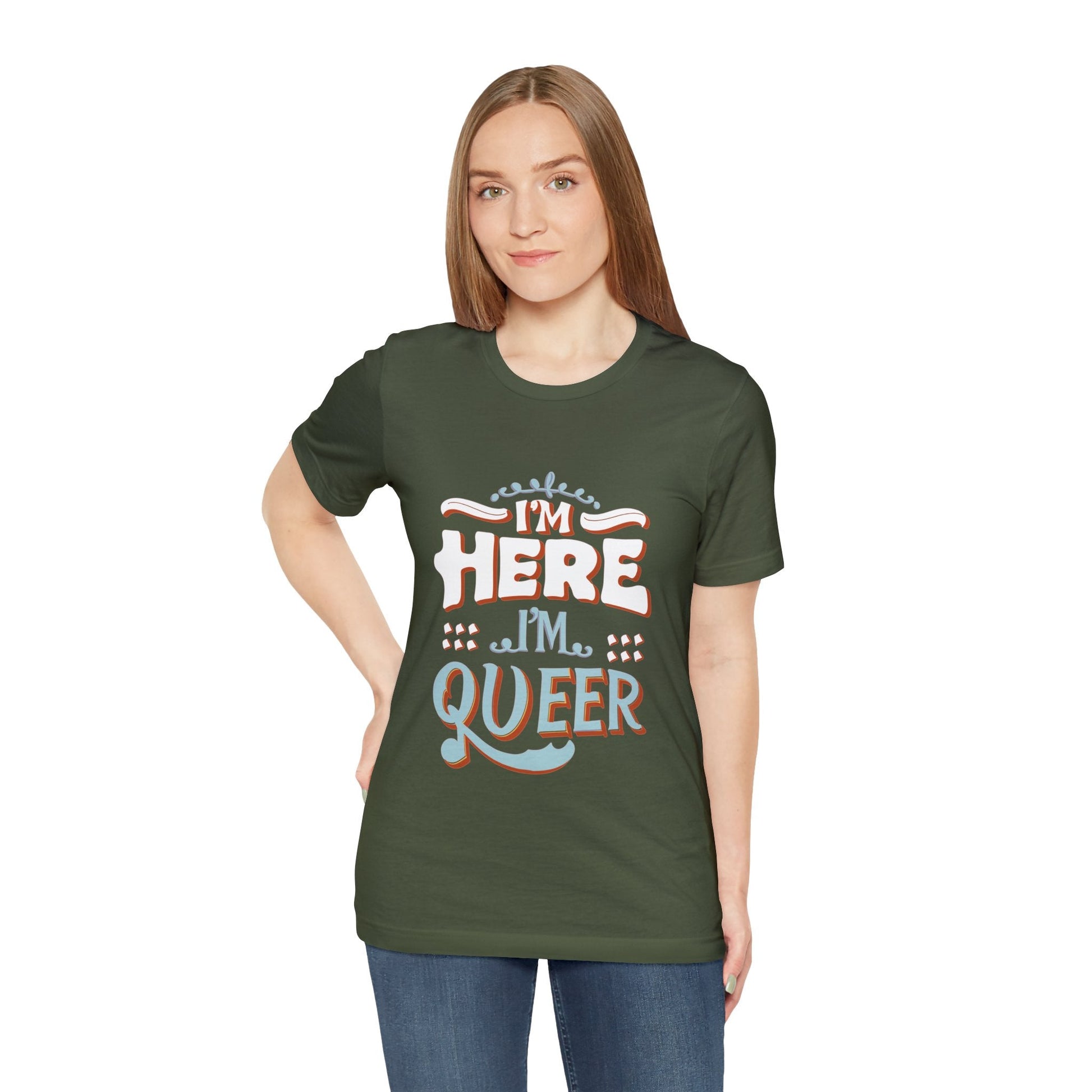 I'm here, I'm queer - Unisex T-shirt - T-Shirt - The Lucky Wombat