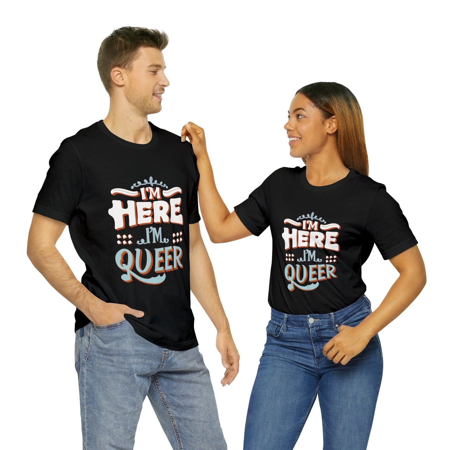 I'm here, I'm queer - Unisex T-shirt - T-Shirt - The Lucky Wombat