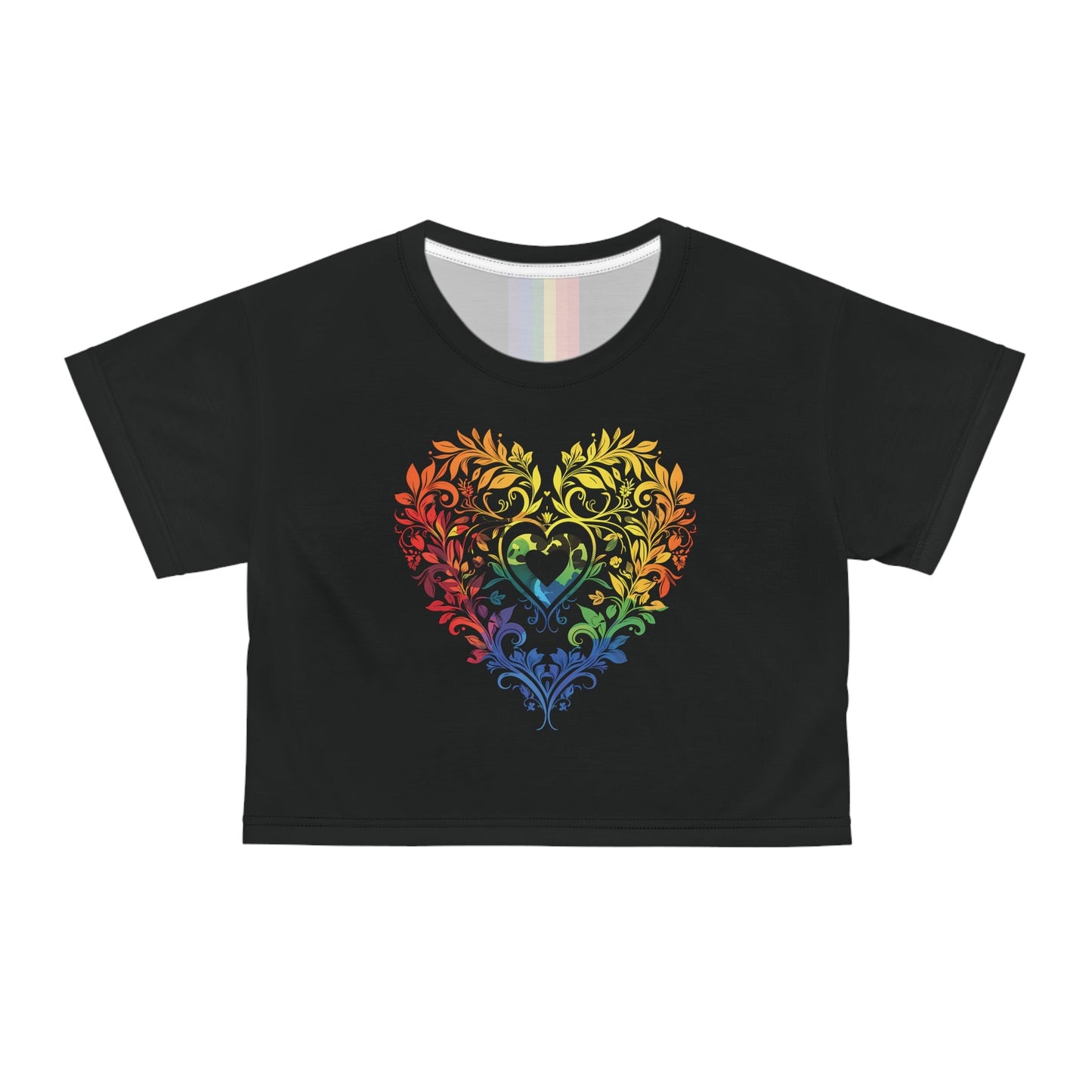 Rainbow Heart Ornament - Black Crop Top - All Over Prints - The Lucky Wombat