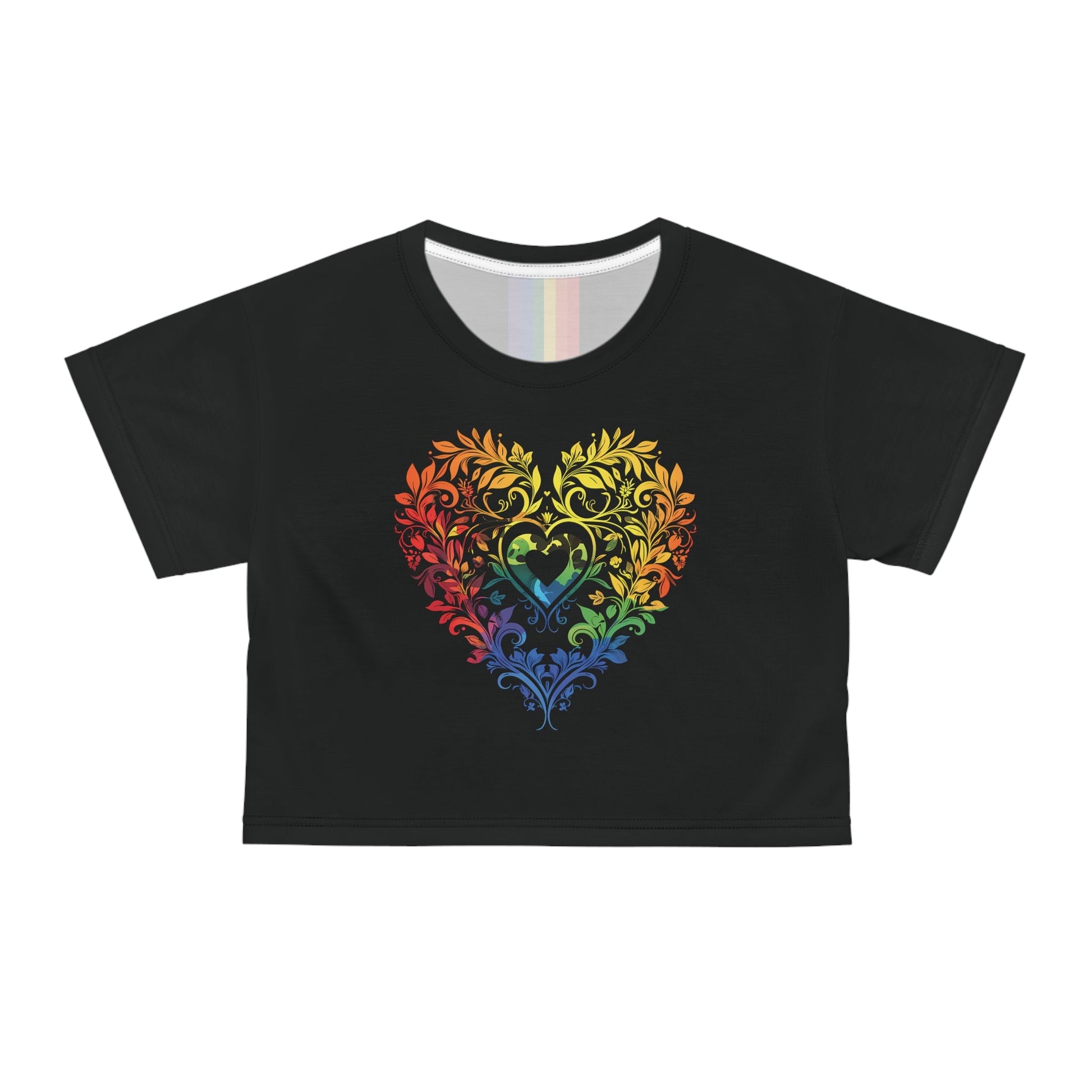 Rainbow Heart Ornament - Black Crop Top - All Over Prints - The Lucky Wombat