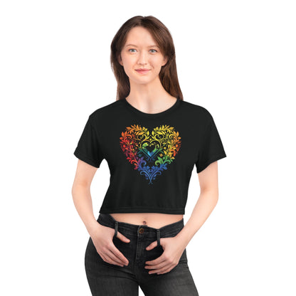 Rainbow Heart Ornament - Black Crop Top - All Over Prints - The Lucky Wombat