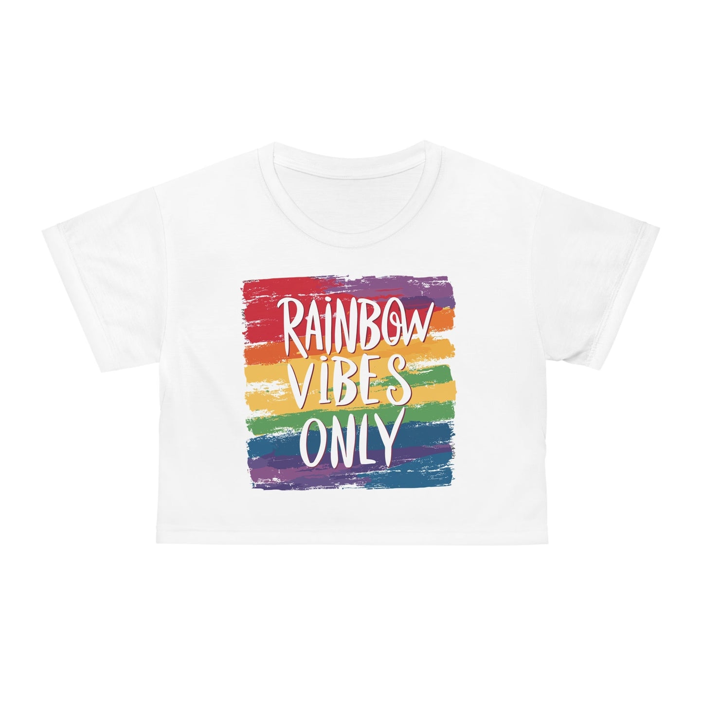 Rainbow vibes only Square - White Crop Top - All Over Prints - The Lucky Wombat